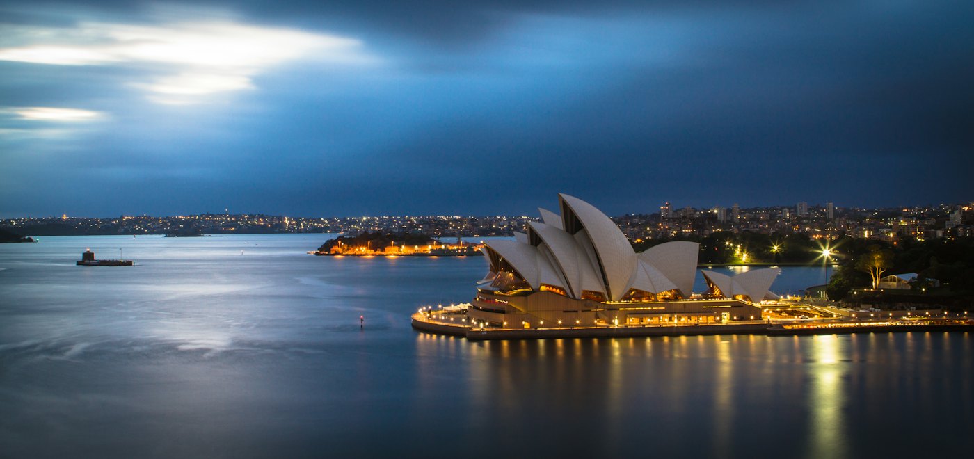 Sydney Opera House and harbour seen from above
